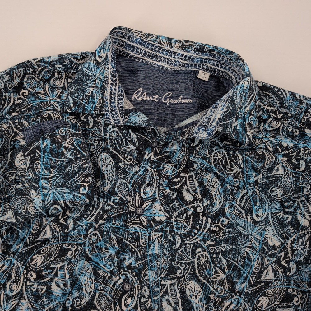 Robert Graham Classic Fit Paisley Button Down Mens Large Blue Abstract Print